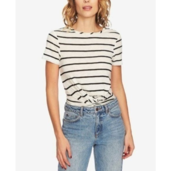 1.State Striped Twist-Front Top, White - Picture 2 of 5